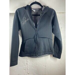 SALOMAN WOMENS SMALL BLACK WAFFLE KNIT FLEECE LINED FULL ZIP JACKET HOODED BLACK